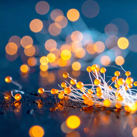 Christmas lights on a dark background. Festive background with bokeh.の素材