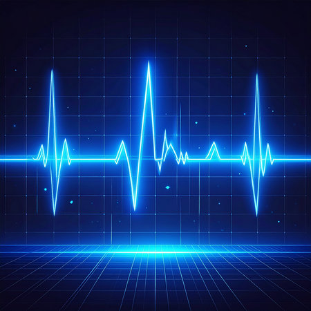 Electrocardiogram on a blue background. Vector illustration.の素材