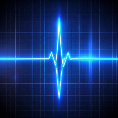 Blue heartbeat cardiogram on dark blue background. Vector illustration.の素材