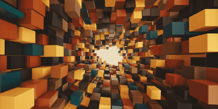 3d rendering of abstract geometric background with cubes in the middle.の素材