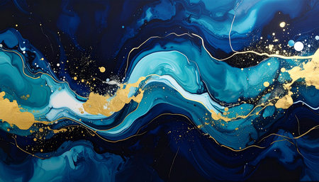 Marble abstract acrylic background. Marbling artwork texture. Agate ripple pattern. Gold powder.の素材