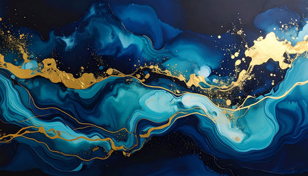 Blue and gold abstract background. Liquid marble pattern. Vector illustration.の素材