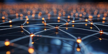 3d rendering of abstract technology background with glowing particles. Network conceptの素材