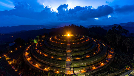 Night view of the tea plantation at Mae Hong Son, Thailand.の素材