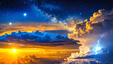 Night sky with clouds and stars. Elements of this image furnished by NASAの素材