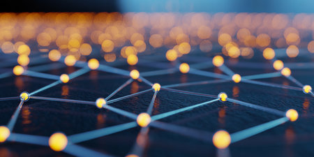 3d render of network connection. Network connection concept with glowing lights.の素材