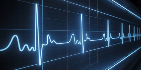 3d rendering of electrocardiogram on blue background. Computer generated image.の素材