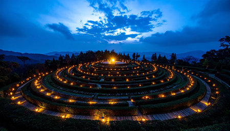 Beautiful night view of tea plantation in Doi Inthanon National Park, Chiang Mai, Thailandの素材
