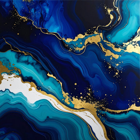 Marble abstract background. Blue and gold colors. Vector illustration.の素材