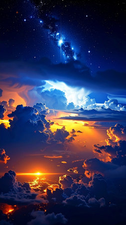 Beautiful night sky with clouds and stars. Elements of this image furnished by NASAの素材