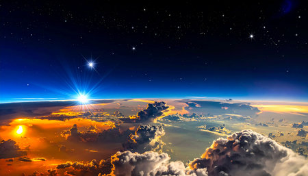 Sunrise over the clouds. Elements of this image furnished by NASAの素材