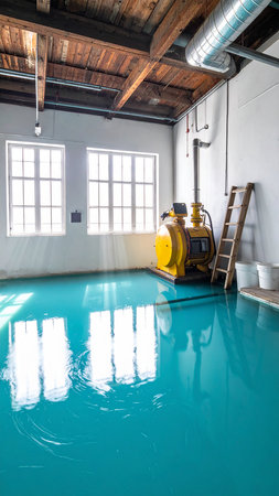 Interior of a swimming pool with a ladder and a water pumpの素材