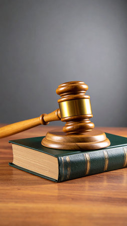 Law theme, mallet of judge, wooden gavel on bookの素材