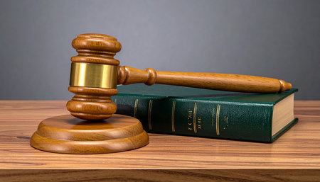 wooden gavel and law book on wooden table, law conceptの素材