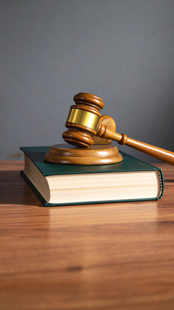 Law theme, mallet of judge, wooden gavel on a bookの素材