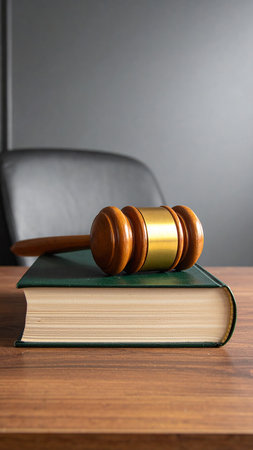 Wooden judge gavel and book on wooden table. Law conceptの素材