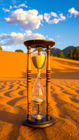 Sandglass in the desert. Sand is running through the sand.の素材
