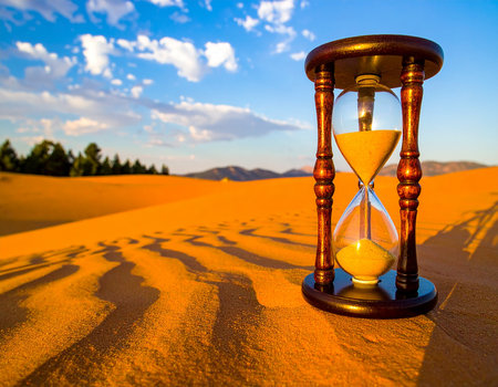 Sand clock in the desert. Sand running through the sand dunesの素材