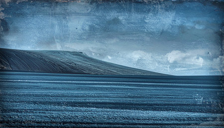 grunge image of landscape with mountains and blue sky in Icelandの素材