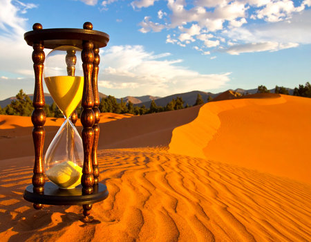 Sandglass in the desert sand dunes. Sand clock in the Sahara desert.の素材