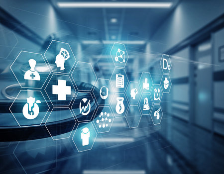 Medical and healthcare icons on virtual screen. Medicine and healthcare concept.の素材