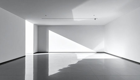 interior of modern empty room with white walls and tiled floorの素材