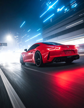 Sport car on the road with motion blur background. 3d renderingの素材