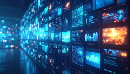 3d rendering of data flow on computer monitor. Technology background.の素材