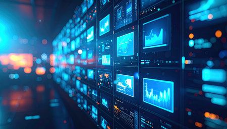 Futuristic virtual graphic touch user interface. 3d rendering toned imageの素材