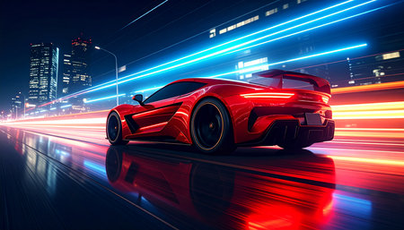 Sport car on the road with motion blur background. 3d renderingの素材
