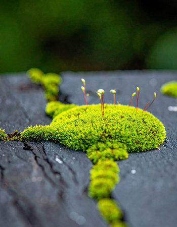 Green moss growing on a tree trunk in the rainforest of Thailandの素材