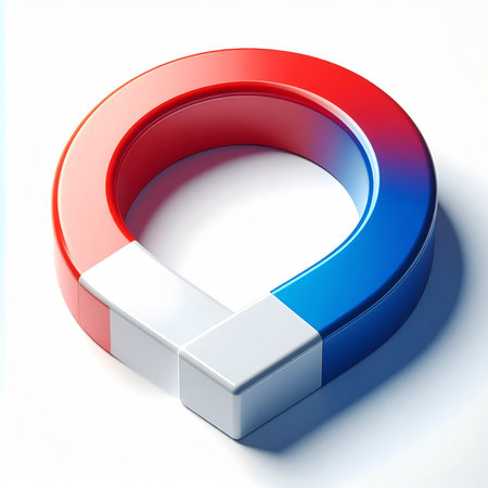 3d rendering of a red and blue magnet on a white backgroundの素材