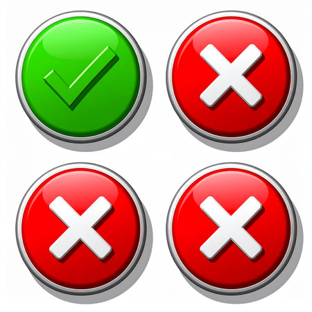Check mark and cross buttons on a white background. Vector illustration.の素材