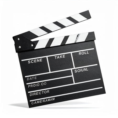 Movie clapper board isolated on white background. Clipping path included.の素材