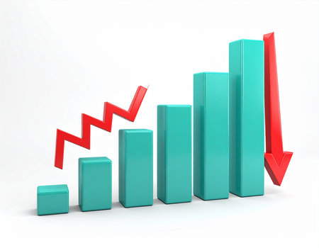 Highly rendering of a bar chart with red arrow on white backgroundの素材