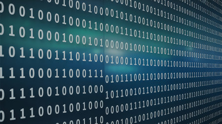 Digital binary code against blue background with vignette 3d renderingの素材
