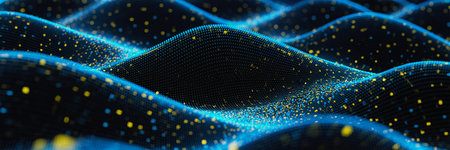 Data technology abstract futuristic illustration. Low poly shape with connecting dots and lines on dark background. 3D rendering. Big data visualization.の素材