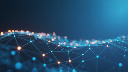 Abstract connection dots and lines on blue background. Technology concept. 3D Renderingの素材