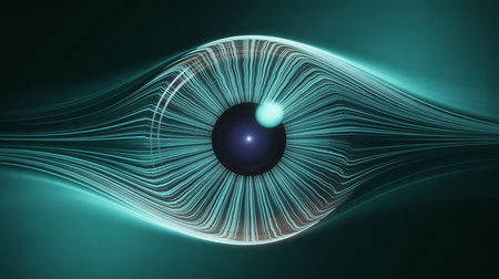 Eye in space, computer generated fractal background, 3D renderingの素材