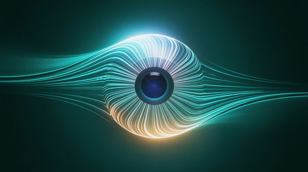 Glowing eye in space, computer generated abstract background, 3D renderingの素材