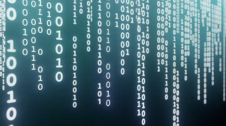 Binary code on a dark blue background. 3d rendering.の素材