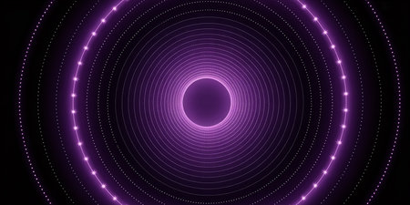 Abstract background with neon circles and lines. Different shades and thickness.の素材