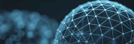 Abstract polygonal sphere with connection lines and dots. Technology background. 3d renderingの素材