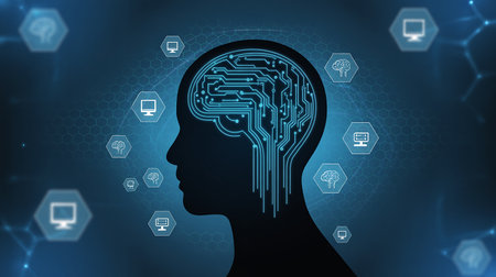 Artificial intelligence (AI), machine learning and modern computer technologies concepts.の素材