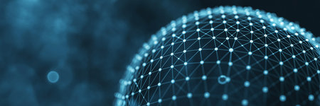 Abstract 3D rendering of global network connection. Futuristic technology style background.の素材