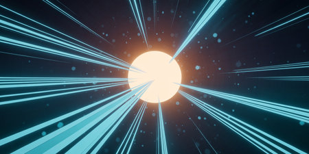 Futuristic background with light rays and lens flare. 3d renderingの素材