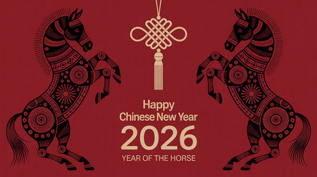 Chinese New Year Greeting Card. Year of the Horse.の素材