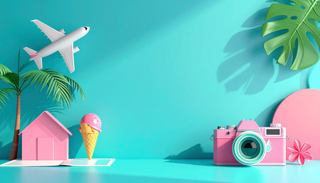 Summer vacation and travel concept. 3d rendering, 3d illustration.の素材