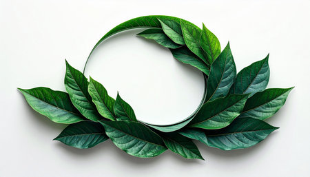 Creative layout made of green leaves on white background. Flat lay, top viewの素材