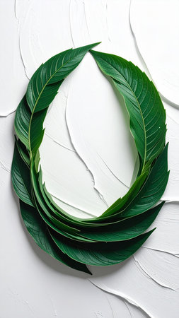 Tropical leaves on white background. Flat lay, top viewの素材